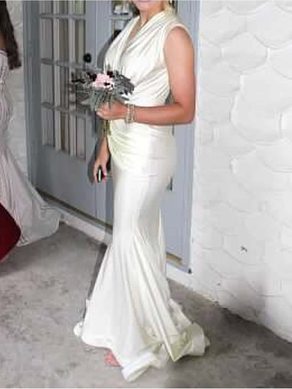Sleeveless Cream Draped Mermaida Gown - Designer-Inspired